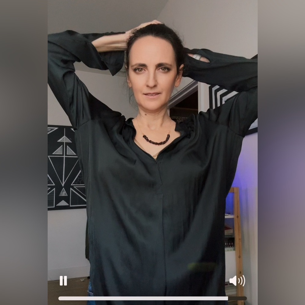 Raquel Allegra Black Draped Blouse | Small | Minimal Flowy Top